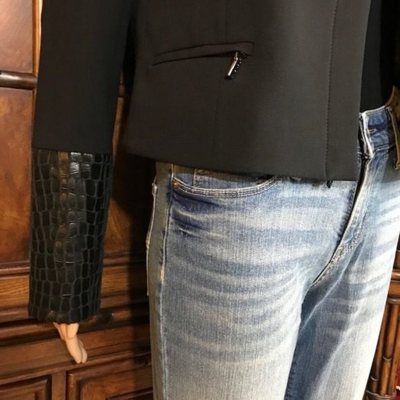 Anne Klein Paris Stroll Croc Embossed Faux Leather Zip Front Jacket - Picture 10 of 15